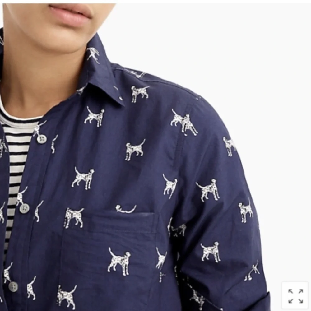 J crew Dalmatian Novelty Print 3/4 Button Down Shirt Academia Preppy Career Sz 4